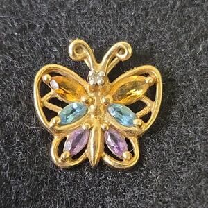 10k ADL Yellow Gold Butterfly Pendant W/Multi Colored Gemstones
